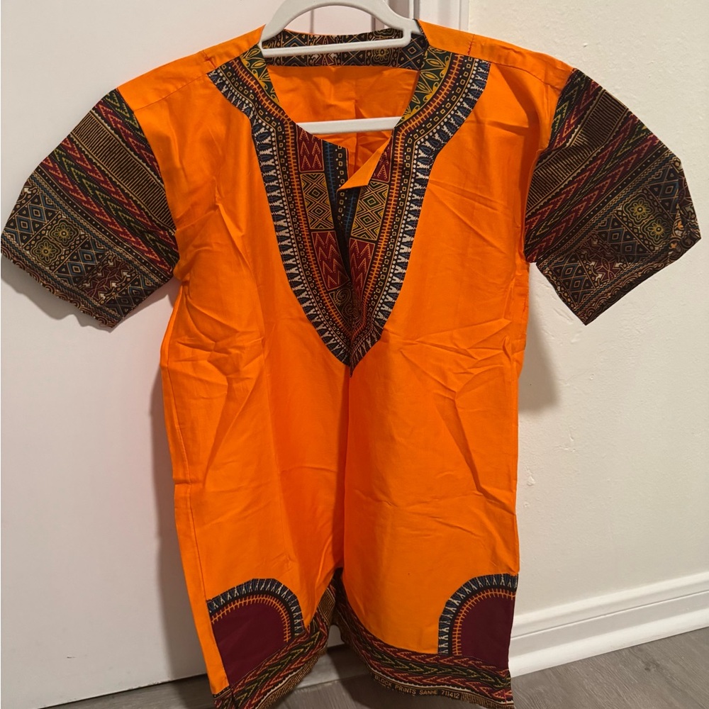 Vibrant Orange Dashiki Shirt